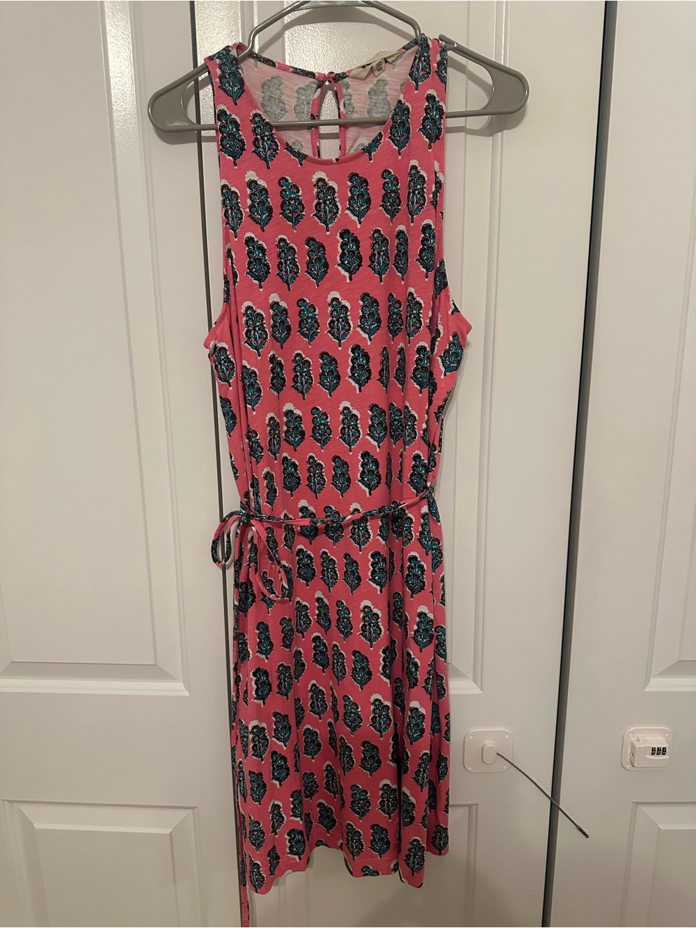Boden Pink Sleeveless Midi Dress with Teal Paisley Motif